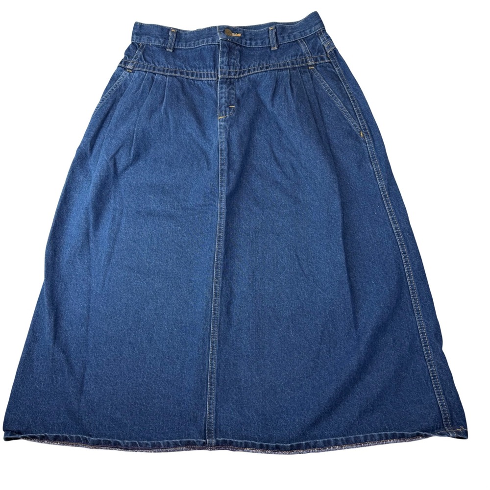 VTG‎ Lee USA Denim Maxi Skirt High Rise Pleated Western Ranch Fits 8-10